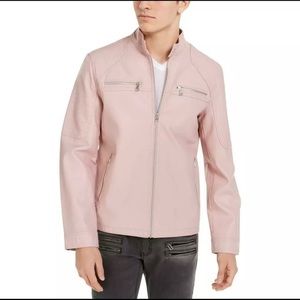 NWT INC Men's Washed Pink Faux Leather Jacket